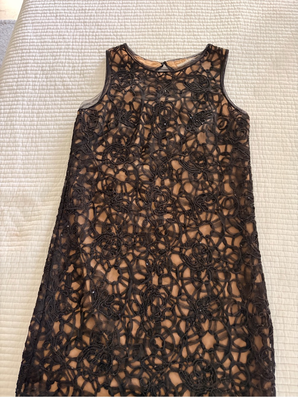 Max Studio Black Lace Overlay Dress with Nude Slip